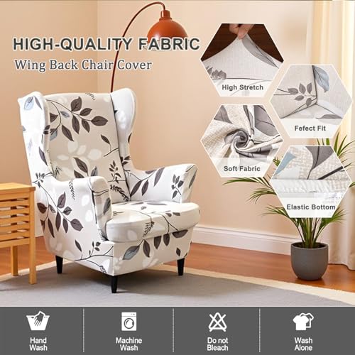 NILUOH Wingback Chair Slipcovers 2-Piece Stretch Spandex Wing Chair Covers Pattern Sofa Slipcover Armchair Chair Slipcovers Furniture Covers for Wingback Chairs Skid Resistance Machine Washable,06 - Image 2