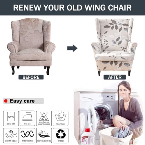 NILUOH Wingback Chair Slipcovers 2-Piece Stretch Spandex Wing Chair Covers Pattern Sofa Slipcover Armchair Chair Slipcovers Furniture Covers for Wingback Chairs Skid Resistance Machine Washable,06 - Image 5