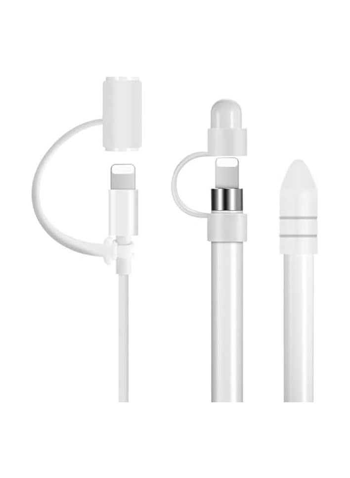 PROMASS Accessories for Apple Pencil Cap Holder, Anti Loss Silicone Pencil Nib 3-Piece Case, Non-Magnetic 2-in-1 Cap Charging Adapter Compatible  - Image 1