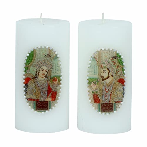 Floryn Decor Set Of 2 Printed Unscented Pillar Candles For Decoration Dinner Party Candles-Perfect Use For Home Decor-Spa Candle,Restaurant|Smokeless & Dripless(King & Queen With Pearl), Paraffin Wax - Image 5