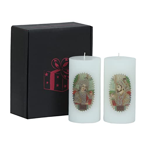 Floryn Decor Set Of 2 Printed Unscented Pillar Candles For Decoration Dinner Party Candles-Perfect Use For Home Decor-Spa Candle,Restaurant|Smokeless & Dripless(King & Queen With Pearl), Paraffin Wax - Image 3