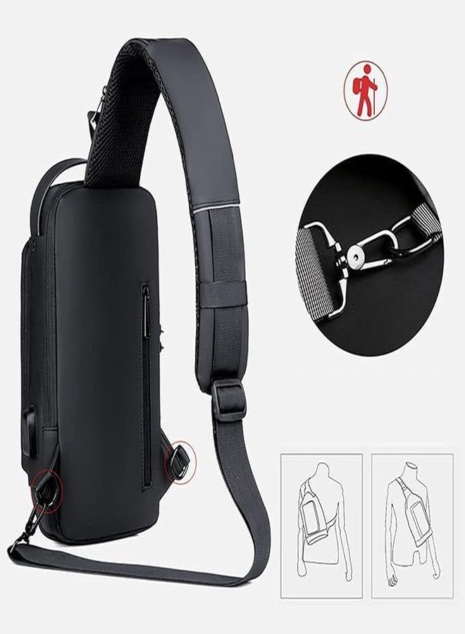 FIRAWER Waterproof Polyester Slim Unisex Crossbody Sling Bag Chest Backpack Men's Shoulder Bag, Leisure Travel Handbag, Hard Shell Anti-Theft Chest Bag - Image 3