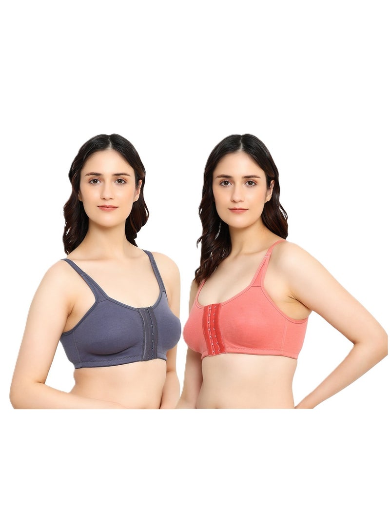 RAJNI Women's Bra D Cup Front Opening Soft PolyCotton Seamless Light Padded Full Coverage Natural Lift Wire-free Plus Size Pack of 2 - Image 1