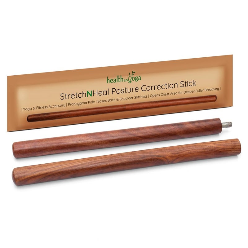 SoulGenie HealthAndYogaâ„¢ StretchNHeal Multi-Use Wooden Yoga Stick - Portable Posture Corrector Pole, Stretch and Mobility Stick,Physical Workout Exercise Dowel (Regular - 26") - Image 2