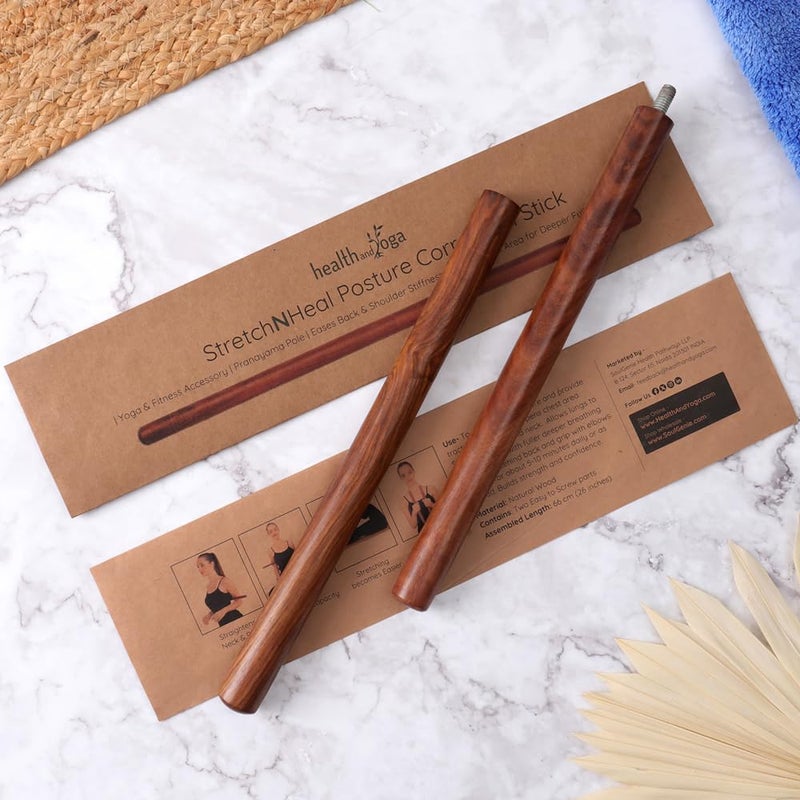 SoulGenie HealthAndYogaâ„¢ StretchNHeal Multi-Use Wooden Yoga Stick - Portable Posture Corrector Pole, Stretch and Mobility Stick,Physical Workout Exercise Dowel (Regular - 26") - Image 5