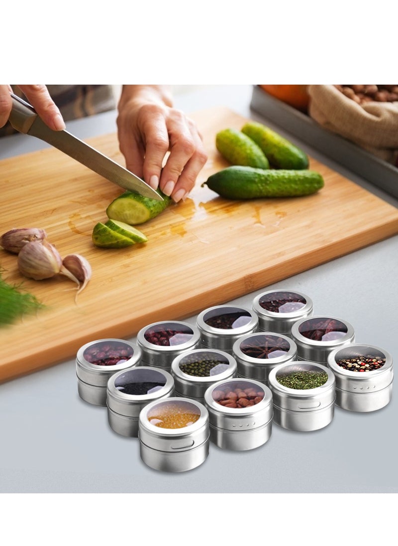 Generic - Magnetic Spice Tins 12pcs,Stainless-Steel Magnetic Spice Container Dustproof Magnetic Spice Jars Easy to Clean and Rust Free Includes 120 Labeling Stickers - Image 1