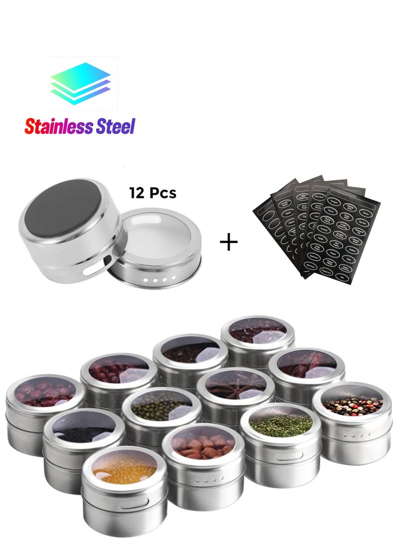Generic - Magnetic Spice Tins 12pcs,Stainless-Steel Magnetic Spice Container Dustproof Magnetic Spice Jars Easy to Clean and Rust Free Includes 120 Labeling Stickers - Image 1