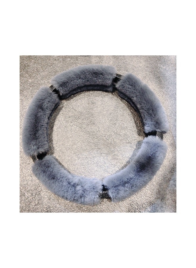 غطاء عجلة القيادة رقيق مع حجر الراين اللامع، غطاء عجلة القيادة للنساء والسيدات والفتيات، مناسب لمعظم السيارات مقاس 14.5 بوصة (37 سم) رمادي - Image 2