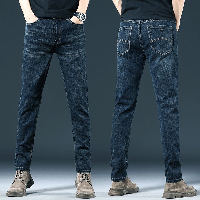 Generic 2021 Autumn Thick Jeans Mens Straight Slim-fit Stretch Youth Trendy All-match High-end Trendy Brand Long Pants 9312 