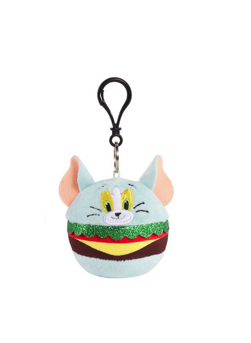 Creative Cute Plush Keychain, Cute Backpack Pendant, Suitable For Wallet Key Ring Decoration, (8cm Tom Cat Pendant, Hamburger Style)  - Image 1