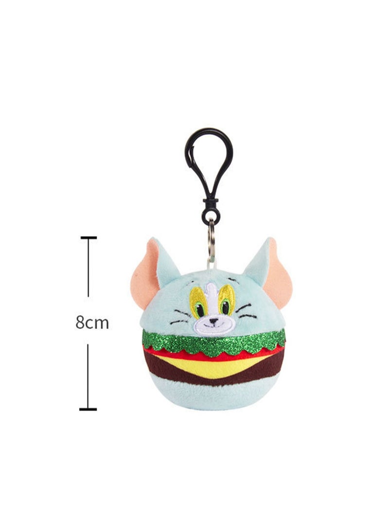 Creative Cute Plush Keychain, Cute Backpack Pendant, Suitable For Wallet Key Ring Decoration, (8cm Tom Cat Pendant, Hamburger Style)  - Image 2