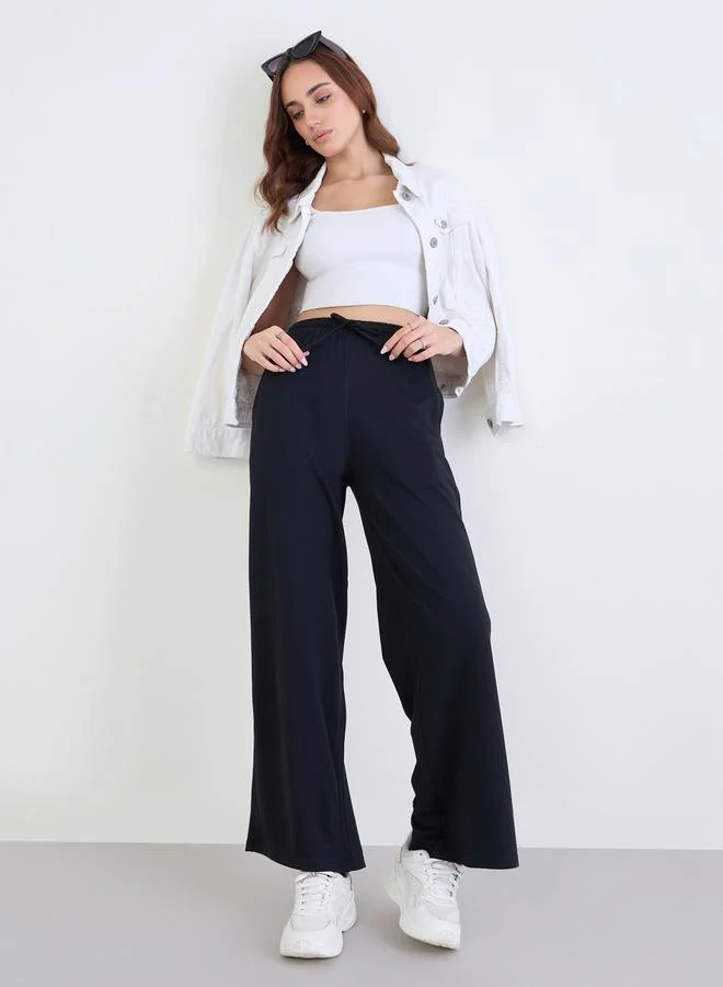 Styli Styli Grey Wide Leg Joggers with Drawstring