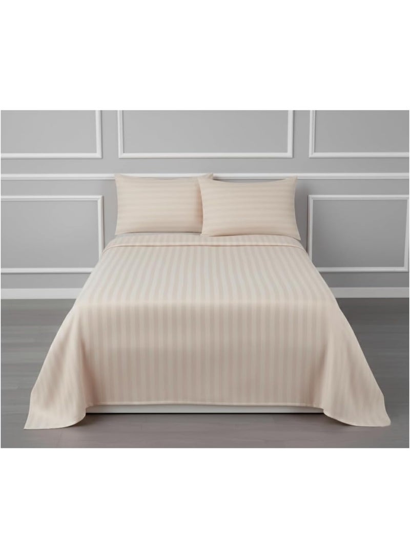 فابينني طقم ملاءات سرير كينج مع غطائي وسادة 50×75 سم، مصنوع من ألياف دقيقة 100%، مقاس 240×260 سم، ملاءة مسطحة للأسرة كينج/المزدوجة، طقم ملاءات سرير ناعمة مخططة بسمك 1 سم للفنادق والمنزل، لون عاجي
