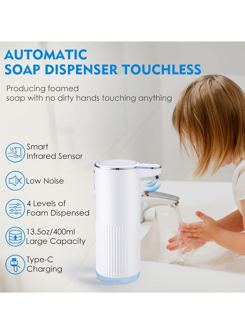 عام موزع صابون رغوي أوتوماتيكي - موزع صابون يدوي كهربائي رغوي بـ 4 مستويات ضبط قابلة للتعديل، شحن عبر USB، تشغيل بدون لمس، سعة 13.5 أونصة، للحائط أو سطح المنضدة، للحمام والمطبخ - Image 2