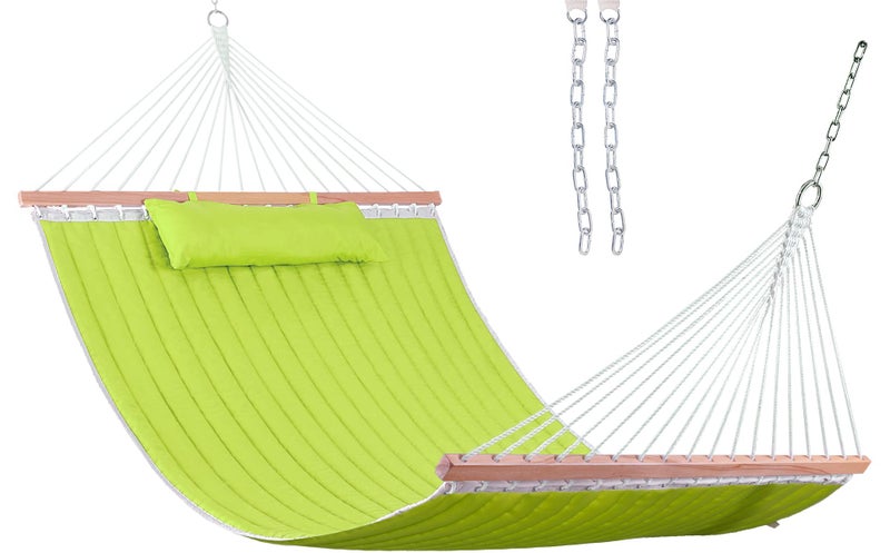 Lazy Daze Hammocks Lazy Daze Hammocks Quilted Fabric Double Hammock with Pillow Spreader Bar Swing for Two Person Light Green 