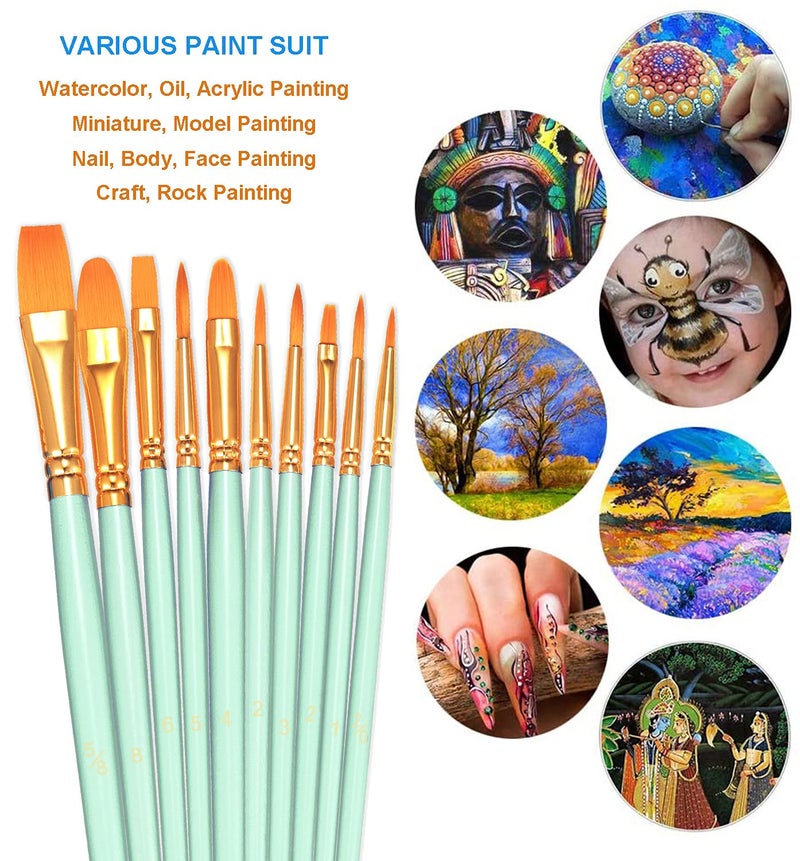 BOSOBO Paint Brushes Set, 4 Pack 40 Pcs Round Pointed Tip Paintbrushes Nylon Hair Artist Acrylic Paint Brushes for Acrylic Oil Watercolor, Face Nail Art, Miniature Detailing & Rock Painting, Green - Image 3