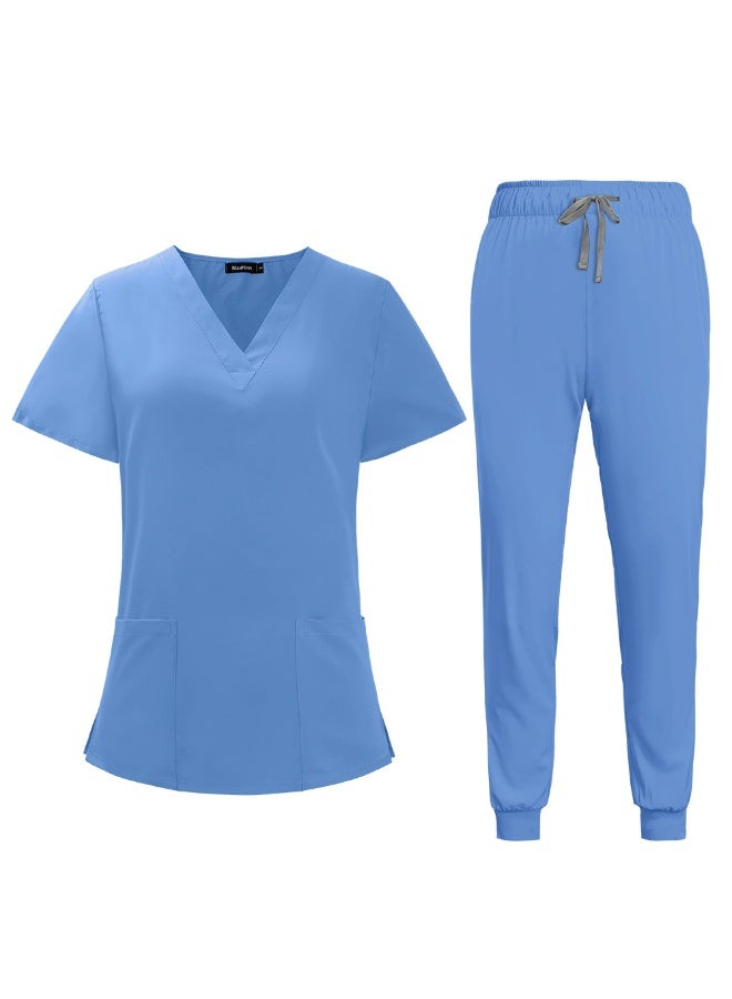 Generic Summer Doctor and Nurse Work Uniform Beauty Hospital Pet Dental Operating Room Washing Clothes Set (Blue)  - Image 1