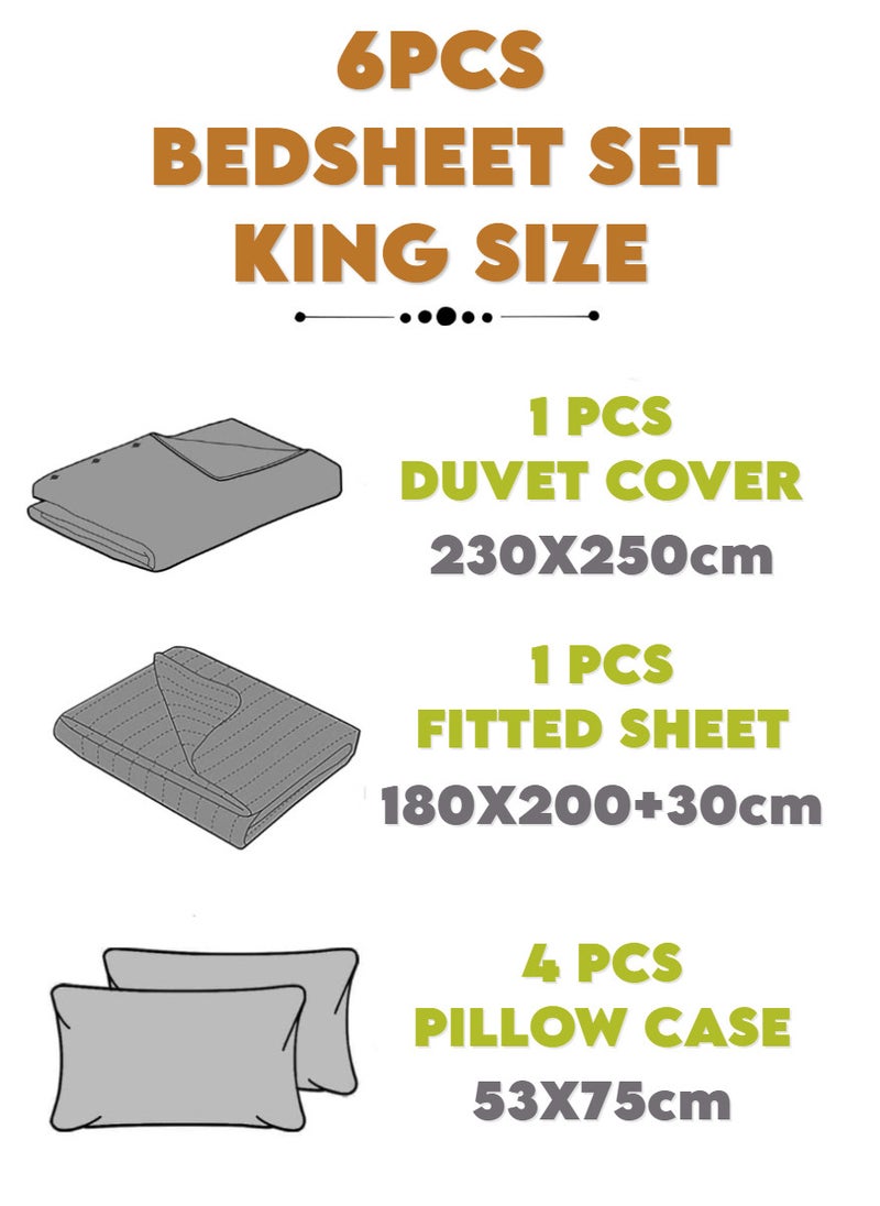 Blueberry 6 Pieces King Size Bed Sheet Set With Duvet Cover Bedding Set  - Image 5