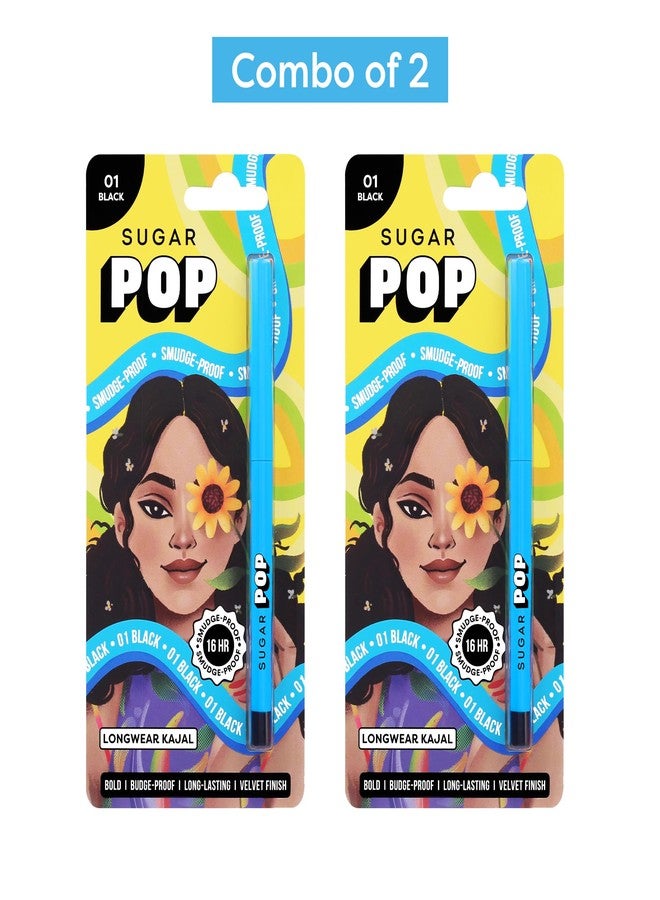SUGAR POP Longwear Kajal Matte Finish, Intense Dark Kohl Kajal Long Lasting, Smudge Proof Pencil, Water Proof, Single Stroke Velvet Finish Lasts Up To 16Hrs - 01 Black (Pack Of 2) - Image 2