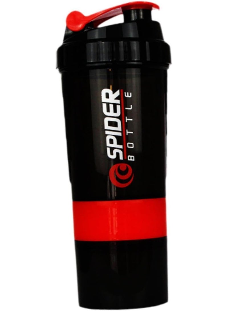 سبايدر زجاجة خلط البروتين مع كوب خلاط لمزج البروتينات سعة 500 مل للاستخدام في الجيم والرياضة الخارجية وقبل التمرين والسفر - Image 1