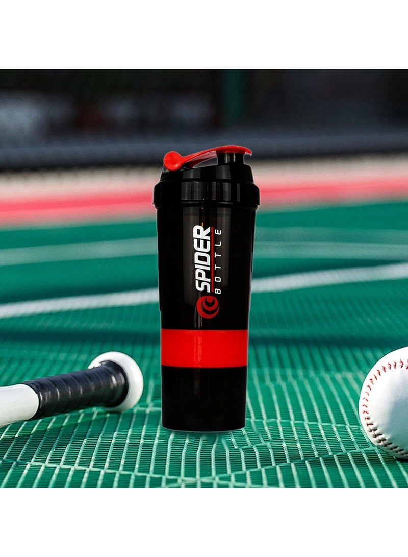 سبايدر زجاجة خلط البروتين مع كوب خلاط لمزج البروتينات سعة 500 مل للاستخدام في الجيم والرياضة الخارجية وقبل التمرين والسفر - Image 3