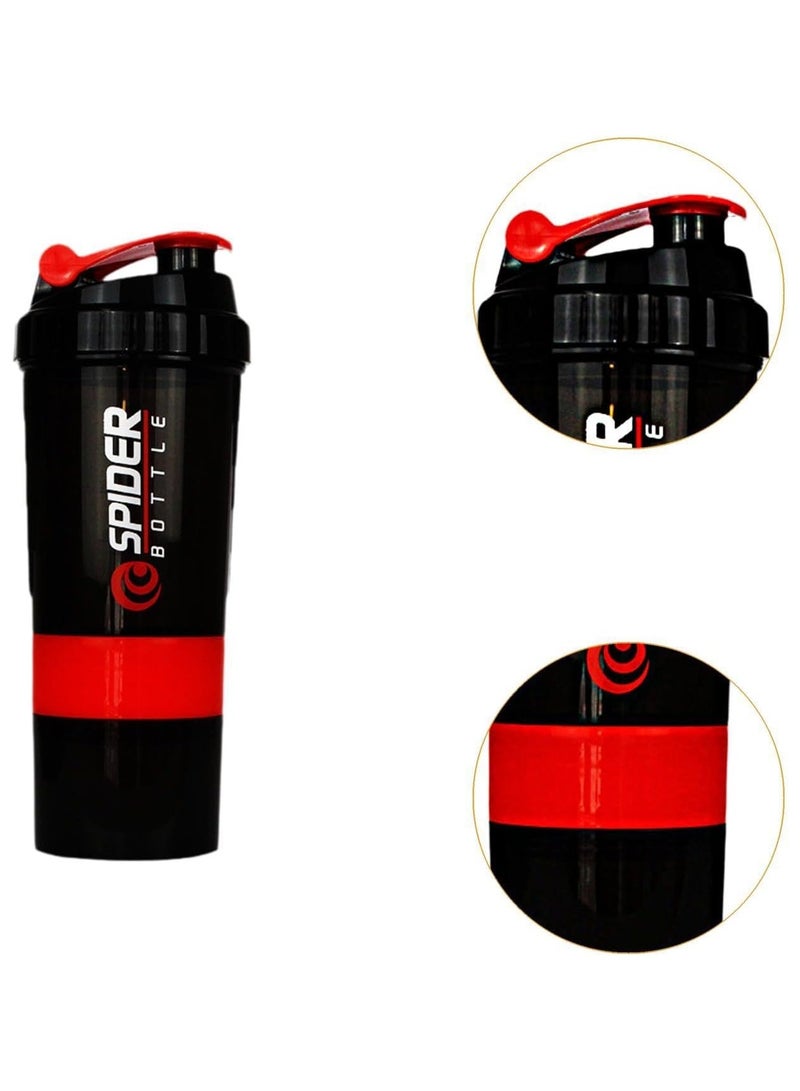 سبايدر زجاجة خلط البروتين مع كوب خلاط لمزج البروتينات سعة 500 مل للاستخدام في الجيم والرياضة الخارجية وقبل التمرين والسفر - Image 2