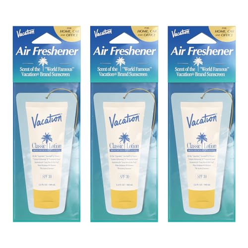 Vacation Hanging Air Freshener, Award-Winning Signature Sunscreen Scent, Deodorizer for Car, Home & Office (Pack of 3) - Image 1