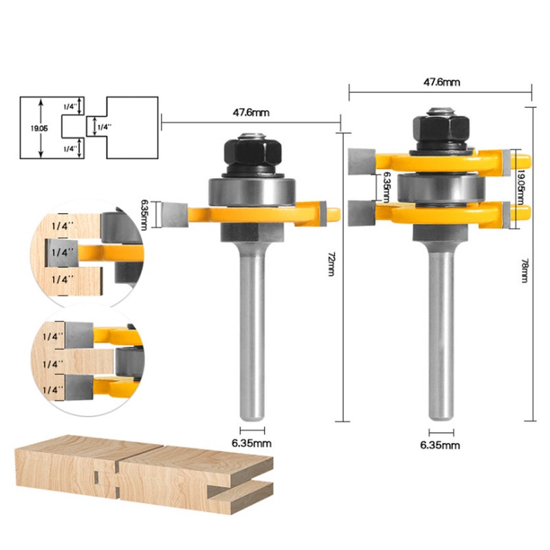 مجموعة 2 قطعة من مسارات فرشاة الطحن ذات العمود (Shank Milling Cutter) للمحجر، مقصات خشبية بموقعة شكل T للخراطة وصناع الخشب محمولة - Image 5