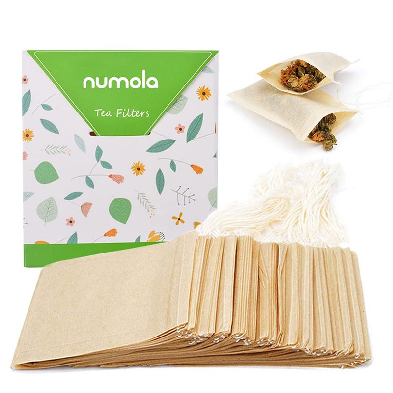 Numola Unbleached Tea Filter Bags for Loose Leaf Tea, Biodegradable and Compostable Tea Bags Empty, Wood Pulp Filter Paper Organic Tea Infuser Bag Disposable Drawstring 100 Pcs (3.2'' x 4.2'') - Image 1