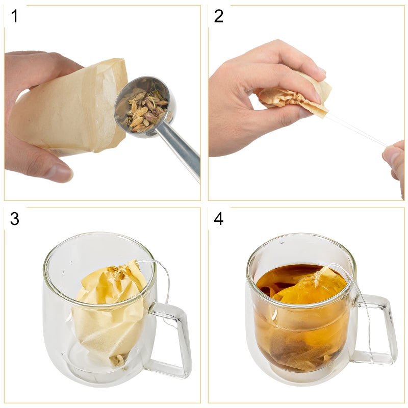 Numola Unbleached Tea Filter Bags for Loose Leaf Tea, Biodegradable and Compostable Tea Bags Empty, Wood Pulp Filter Paper Organic Tea Infuser Bag Disposable Drawstring 100 Pcs (3.2'' x 4.2'') - Image 5
