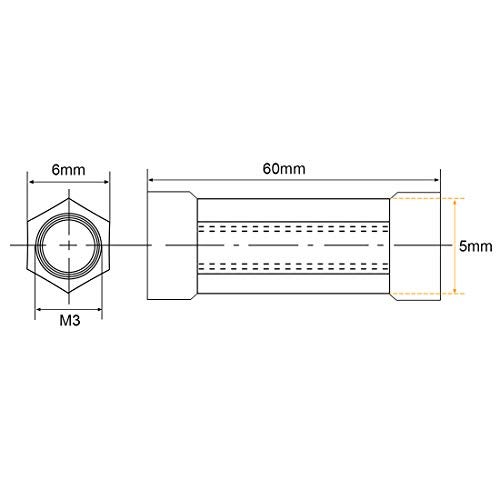 uxcell Hex Aluminum Standoff Spacer Column M3x60mm,for RC Airplane,FPV Quadcopter,CNC,Black,5pcs - Image 2