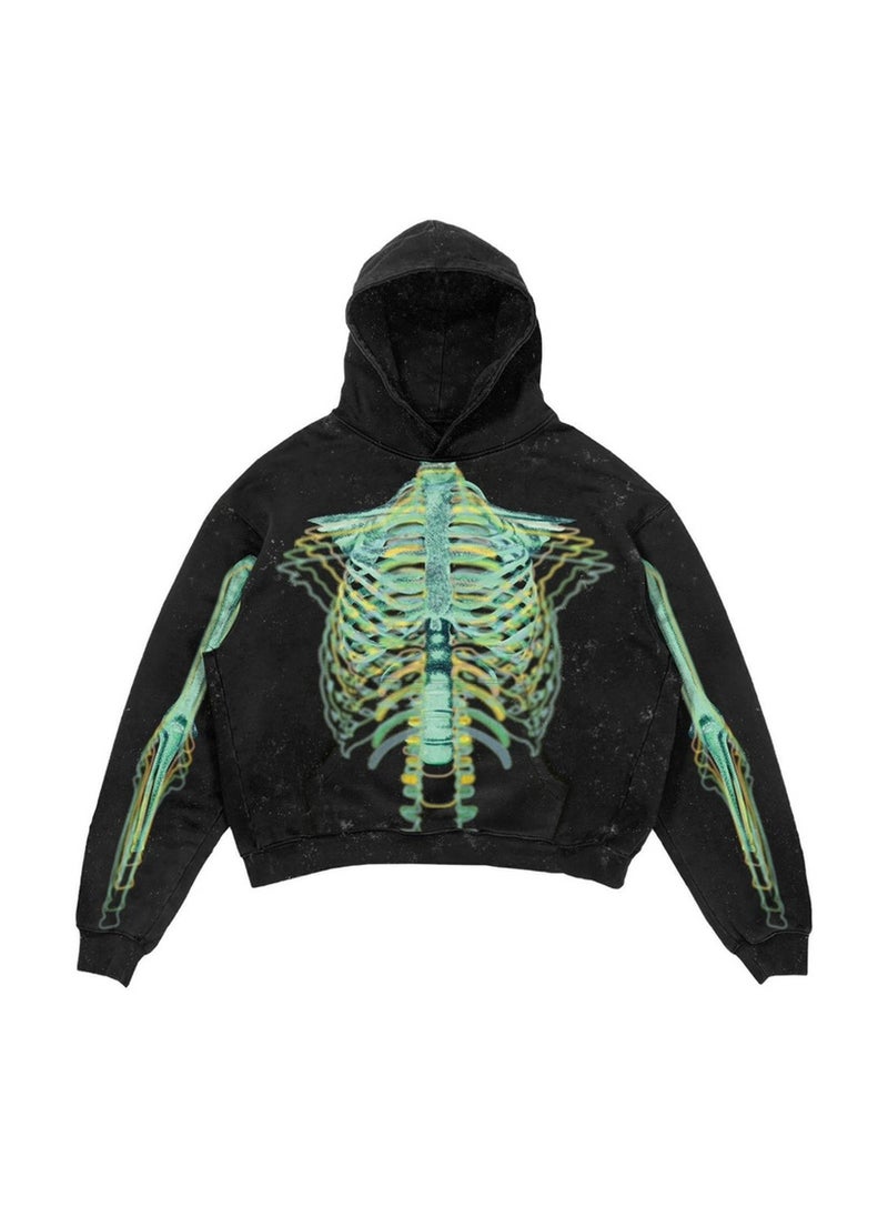 Generic - New Hiphop Green Zip Hoodie Men Urban Harajuku Anime Print Long Sleeve 25 Black Washed Old Hoodie - Image 1