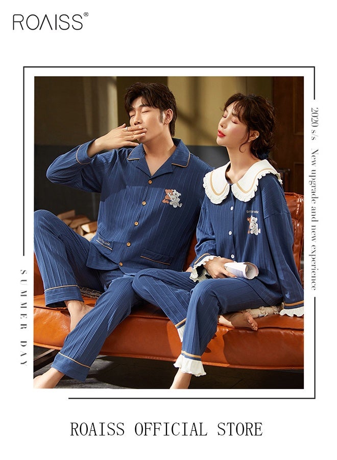 roaiss طقم بيجامات للزوجين ملابس نوم بأكمام طويلة للرجال والنساء، ملابس نوم لطيفة بمقاس كبير للربيع والخريف، هدية لصديقها وصديقتها وزوجها - Image 4