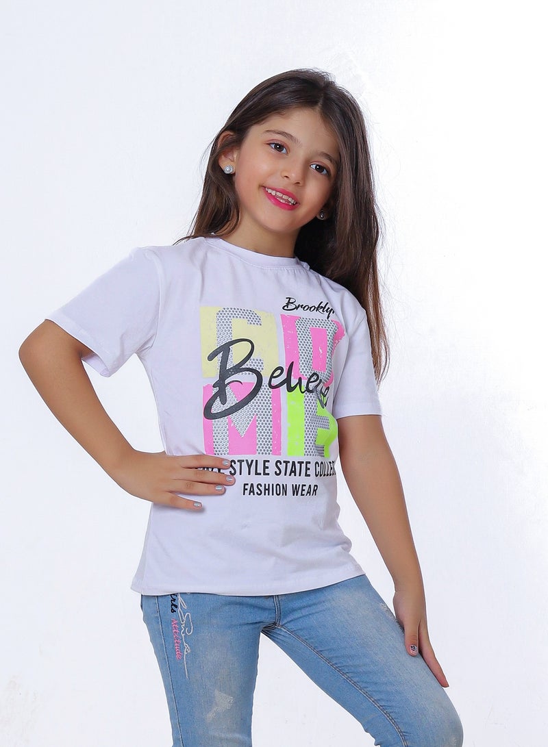 بيبو تيشيرت بناتي مطبوع نص كم_ابيض - Image 2