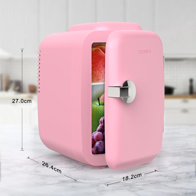 CROWNFUL Mini Fridge, 4 Liter/6 Can Portable Cooler and Warmer Personal Refrigerator for Skin Care, Cosmetics, Beverage, Food,Great for Bedroom, Office, Car, Dorm, ETL Listed (Pink) - Image 5