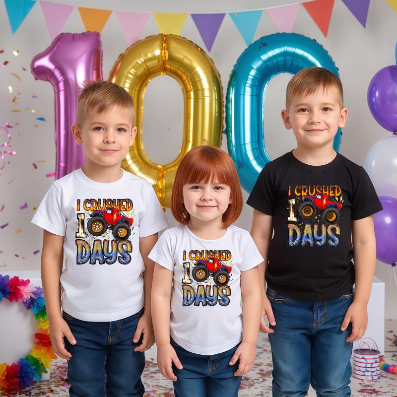 YWAGK 100 Days of School Shirt Boys Kids I Crushed 100th Day of School T-Shirt Toddler Cute Monster Truck Tops Black (7-8 Years) - Image 5