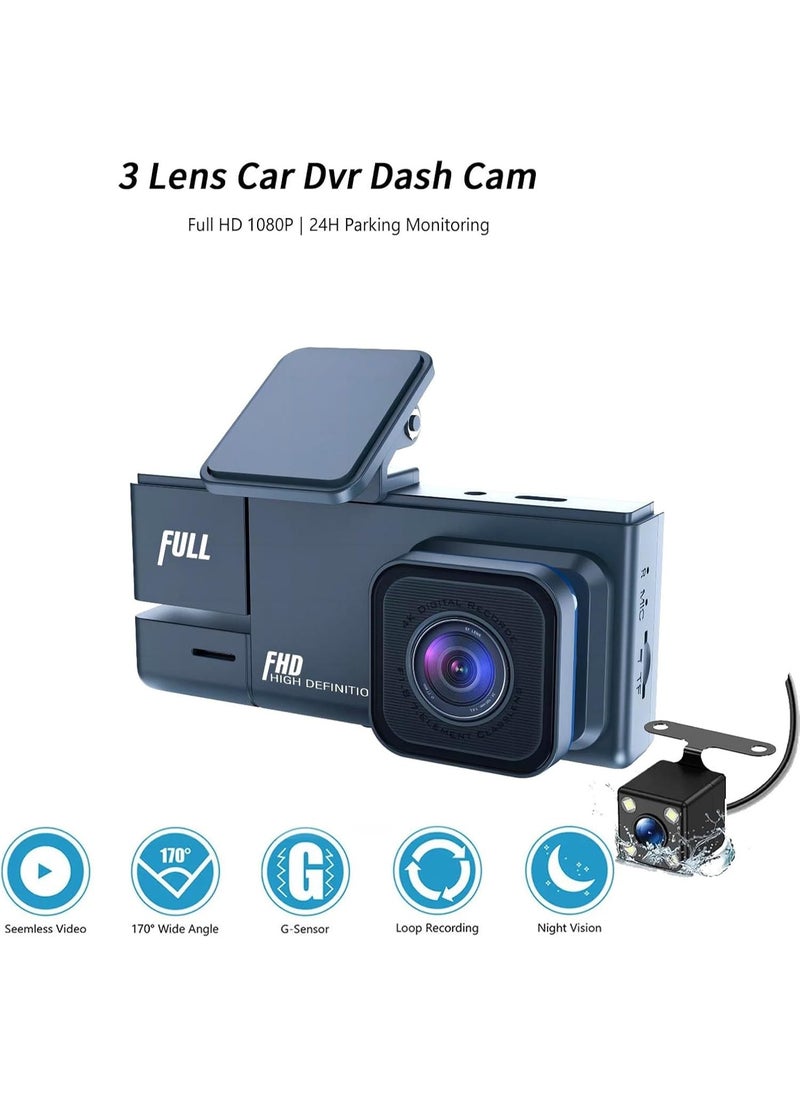 SUKILO 3-Lens Dash Cam with 2" IPS Screen, 1080P HD Front Camera, Night Vision, 170° Wide Angle, Parking Monitor, Loop Recording, G-Sensor, Reverse Assist, Motion Detection, USB Powered  - Image 5