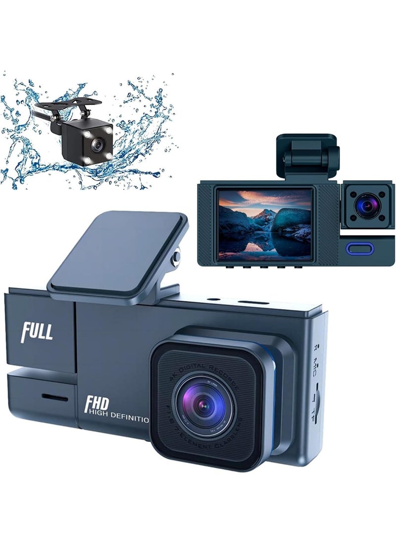 SUKILO 3-Lens Dash Cam with 2" IPS Screen, 1080P HD Front Camera, Night Vision, 170° Wide Angle, Parking Monitor, Loop Recording, G-Sensor, Reverse Assist, Motion Detection, USB Powered  - Image 1