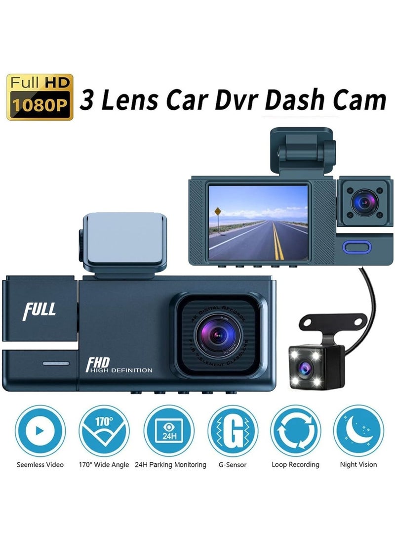 SUKILO 3-Lens Dash Cam with 2" IPS Screen, 1080P HD Front Camera, Night Vision, 170° Wide Angle, Parking Monitor, Loop Recording, G-Sensor, Reverse Assist, Motion Detection, USB Powered  - Image 4