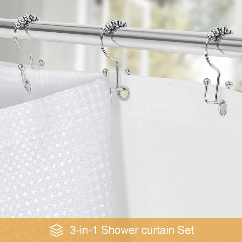 Craidlela 3-in-1 White Waffle Shower Curtain Set, Waterproof Fabric Modern Shower Curtain with PEVA Liner & 12 Stainless Steel Double-Sided Hooks, Hotel Style Bathroom Decor, 72 x 72 - Image 2