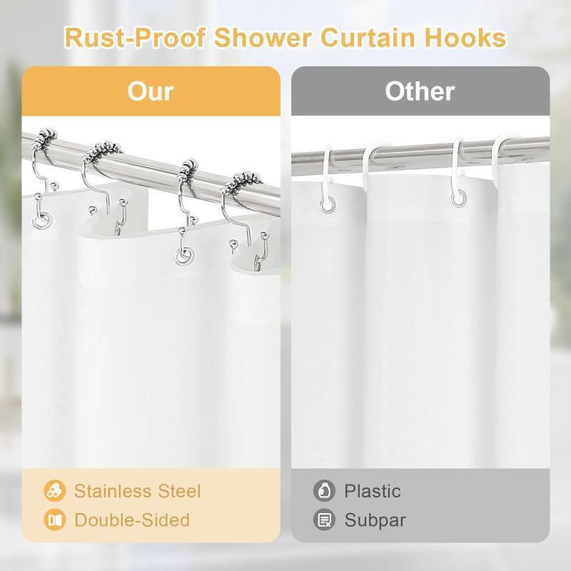 Craidlela 3-in-1 White Waffle Shower Curtain Set, Waterproof Fabric Modern Shower Curtain with PEVA Liner & 12 Stainless Steel Double-Sided Hooks, Hotel Style Bathroom Decor, 72 x 72 - Image 4