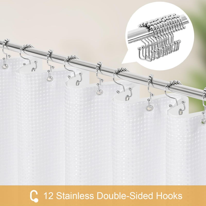 Craidlela 3-in-1 White Waffle Shower Curtain Set, Waterproof Fabric Modern Shower Curtain with PEVA Liner & 12 Stainless Steel Double-Sided Hooks, Hotel Style Bathroom Decor, 72 x 72 - Image 3