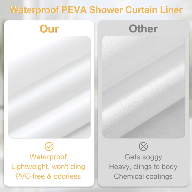 Craidlela 3-in-1 White Waffle Shower Curtain Set, Waterproof Fabric Modern Shower Curtain with PEVA Liner & 12 Stainless Steel Double-Sided Hooks, Hotel Style Bathroom Decor, 72 x 72 - Image 5