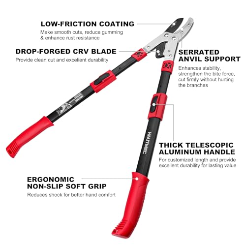 HAUTMEC Anvil Loppers for Tree Trimming Heavy Duty, Extendable 27-37'' Garden Bypass Loppers with Compound Action System, 2" Cutting Capacity, Labor-Saving Tree Trimmer for Yard, Lawn Branch Cutter - Image 2