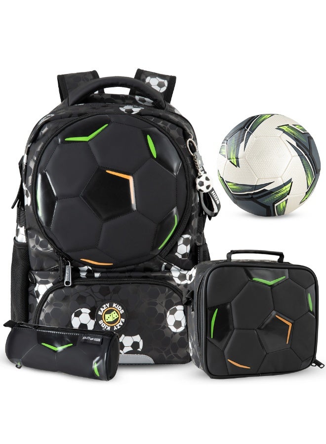 Eazy Kids Footballer Backpack Set w/ Complimentary Football & 4-Wheel School Bag Trolley – Black - Image 3