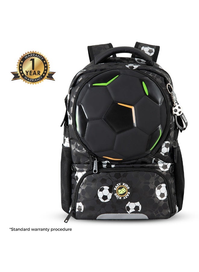 Eazy Kids Footballer Backpack Set w/ Complimentary Football & 4-Wheel School Bag Trolley – Black - Image 2