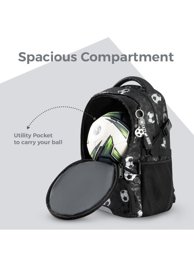 Eazy Kids Footballer Backpack Set w/ Complimentary Football & 4-Wheel School Bag Trolley – Black - Image 4