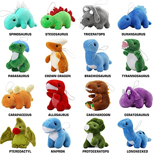 MAPIXO 16 Pack Plush Dinosaurs Bulk, Mini Dinosaur Figures Assortment Keychain Toy, Soft Dino Stuffed Animal Set Gifts for Kids, Easter Basket Stuffers, Goody Bag Filler, Doll Machine, Toddler Party Favors - Image 5