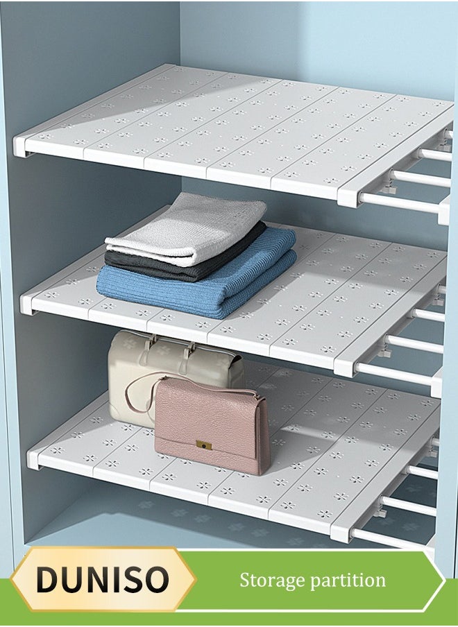 DUNISO - Wardrobe Tension Rack, expandable wardrobe rack, adjustable storage rack, non perforated collection partition, used for wardrobes, cabinets, bookshelves, bathrooms, white (42cm wide, adjustable from 48 to 80cm long) - Image 1