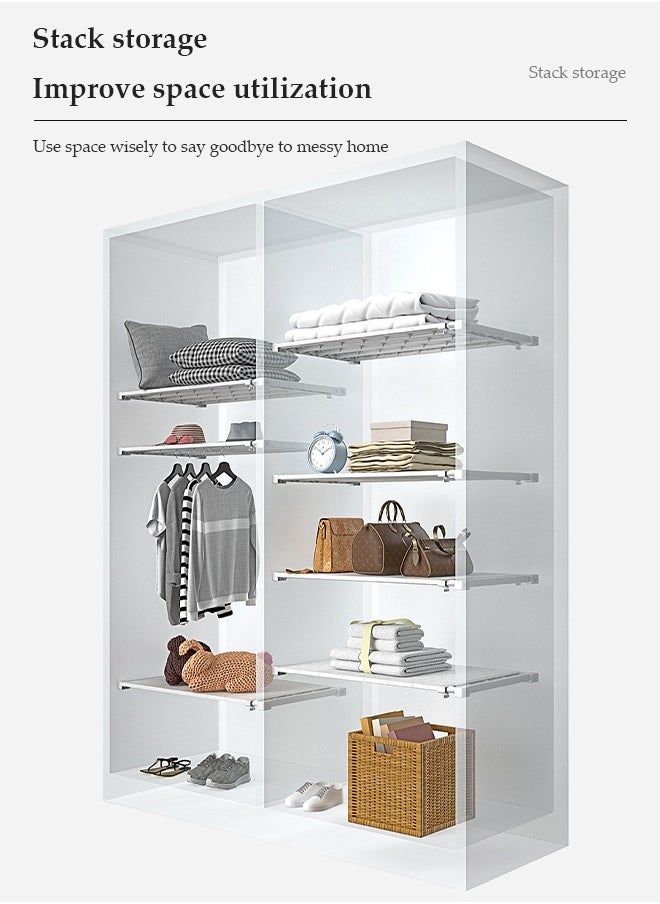 DUNISO - Wardrobe Tension Rack, expandable wardrobe rack, adjustable storage rack, non perforated collection partition, used for wardrobes, cabinets, bookshelves, bathrooms, white (42cm wide, adjustable from 48 to 80cm long) - Image 1